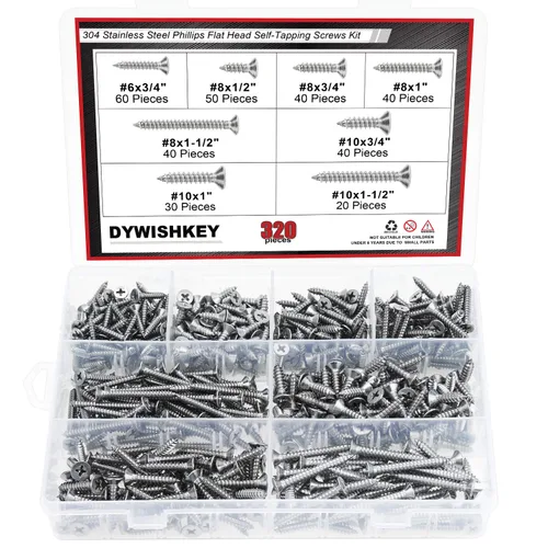 Vista 16 de DYWISHKEY Juego de 246 tornillos para madera – #2 x 1/4" 3/8" 1/2" 5/8" 3/4" tamaños surtidos – Kit surtido de tornillos