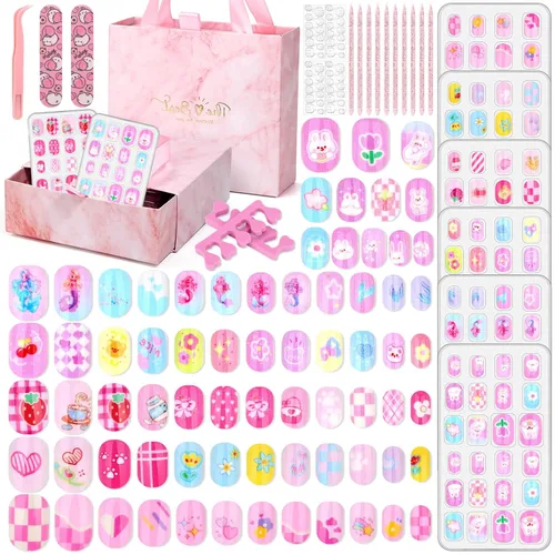 Vista 8 de Juego de 144 uñas postizas a presión, bonitas uñas acrílicas para regalo Linda estrella.