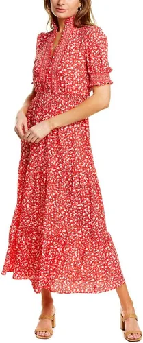 Vista 6 de London Times Vestido midi escalonado con volantes SLV para mujer, Negro