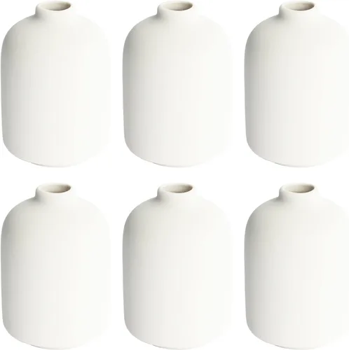 Vista 11 de YANLING 6 Piezas Jarrones de Cerámica Blancos para Decoración del Hogar, Jarrones de Cerámica Blanca de 5.6 pulgadas para Centros de Mesa, Pequeños