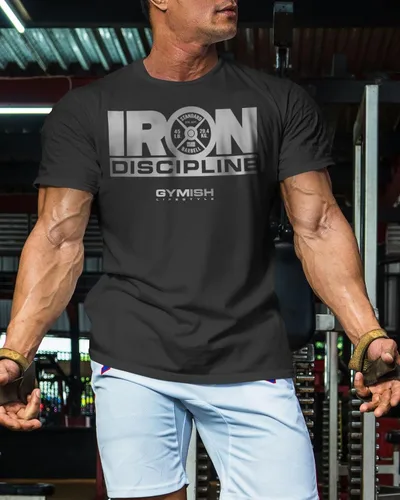 Vista 3 de Gymish Lifestyle Iron Discipline - Camiseta de entrenamiento de gimnasio para hombre, camiseta motivacional