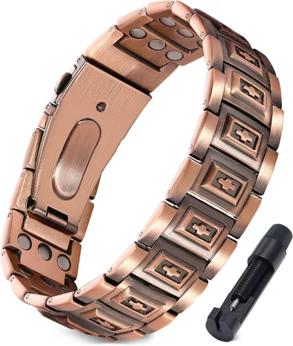 Vista 8 de Jecanori Pulseras magnéticas de cobre para hombre, 3 pulseras de cobre para hombre con 3800 imanes Gauss, cierre plegable de alta calidad