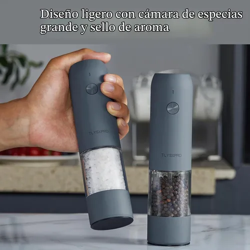Vista 4 de Juego de molinillo eléctrico de sal y pimienta, recargable por USB, molinillo automático de sal y pimienta con molienda ajustable, saleros Negro