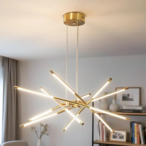 Vista 12 de Candelabro negro moderno, Candelabro Sputnik de 10 luces regulable enchufable, lámpara colgante de techo con instalación empotrada, lámpara colgante
