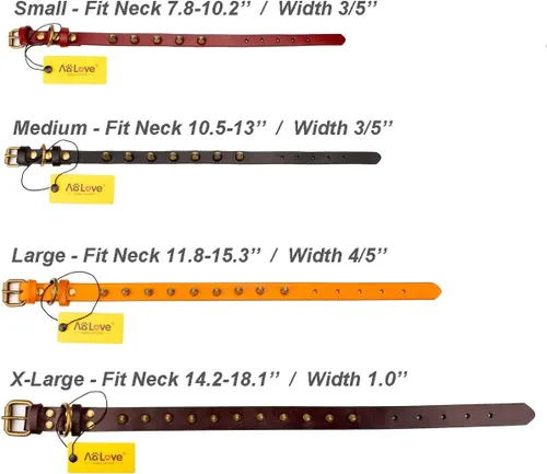 Vista 4 de Collar de cuero vacuno genuino ajustable para gatos y cachorros de perro, A-ROJO