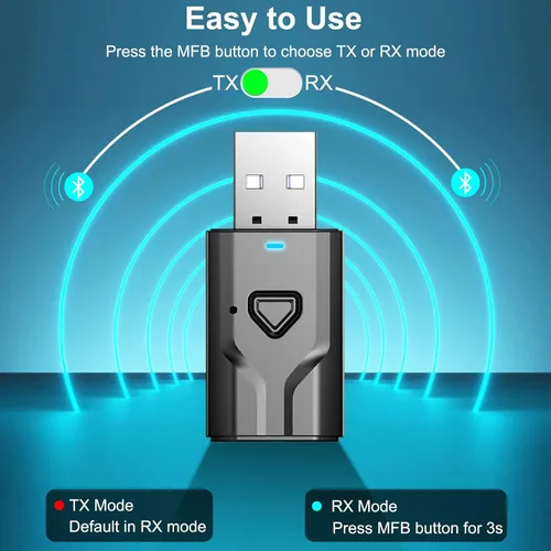 Vista 7 de Receptor de transmisor USB Bluetooth 5.0, adaptador de audio inalámbrico 2