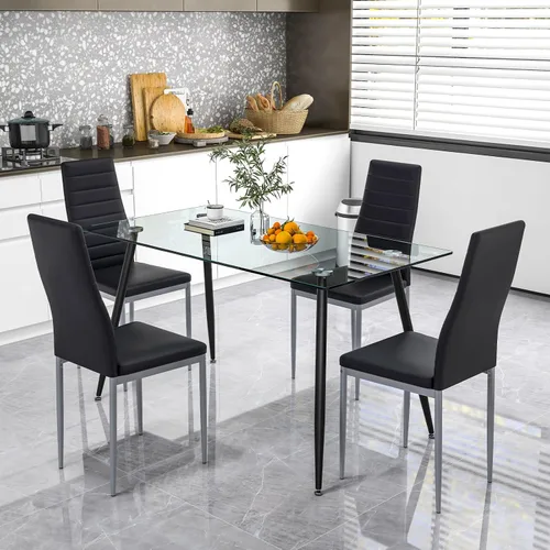 Vista 2 de Giantex Juego de mesa de comedor para 4, juego de sillas de mesa de cocina con mesa rectangular de vidrio de 51 pulgadas, 4 sillas de comedor