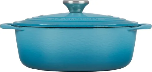 Vista 2 de Le Creuset - Horno holandés redondo poco profundo de hierro fundido, 2.75 cuartos de galón, Caribe