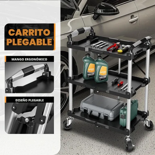 Vista 2 de Auto Dynasty Carrito utilitario plegable de 3 niveles con ruedas
