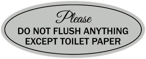 Vista 22 de Signs ByLITA Letrero ovalado con texto en inglés «Please Do Not Flush Anything Except» (Negro), tamaño pequeño