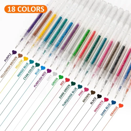 Vista 6 de SMOOTHERPRO GRP018N - Bolígrafos de gel retráctiles con purpurina, 18 colores metálicos, tinta de gel con purpurina plateada intensa de 0.039 in