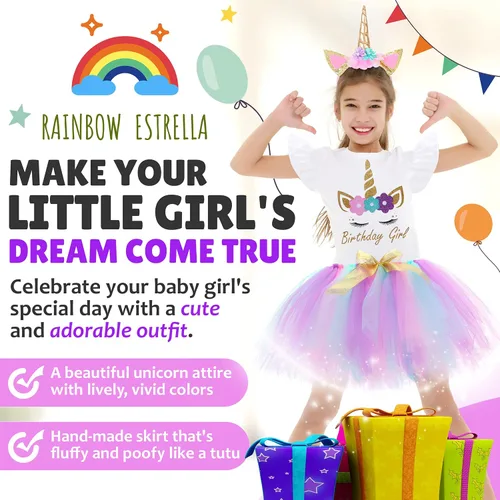 Vista 2 de Unicorn Birthday Outfit for Girl Unicorn Tutu Dress Birthday Girl Shirt with Headband