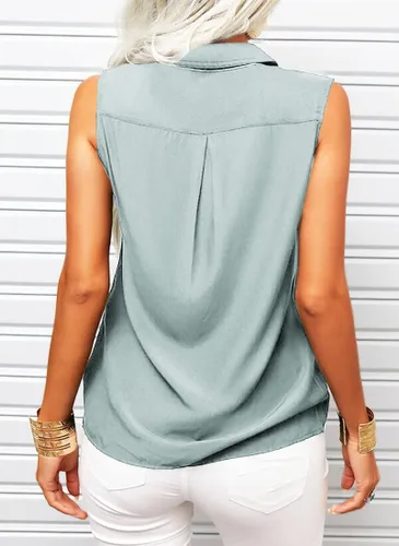 Vista 4 de Veatzaer Camisetas sin mangas con solapa sólida para mujer, camisas de verano con botones para oficina