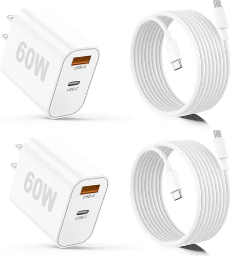 Vista 16 de Cargador para iPhone 17/16/15 Pro/Pro Max, cargador de pared USB-C de doble puerto con PD 40 W y carga rápida QC 20 W, cable USB-C de 10 pies