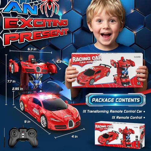 Vista 8 de Coche teledirigido que se convierte en robot transformando juguetes Rojo