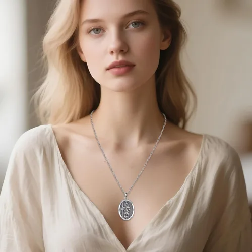 Vista 5 de Collar de Santo Patrón Plata de Ley 925 Colgante Medallón Amuleto Ovalado con Cadena de 22+2 Pulgadas Regalo de Joyería para Hombres y Mujeres