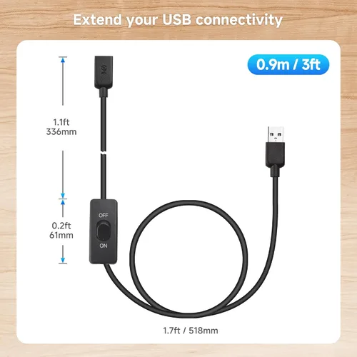 Vista 5 de Cable Matters Paquete de 2 interruptores de encendido y apagado USB, 3 pies, datos de soporte y alimentación, cable de extensión USB corto