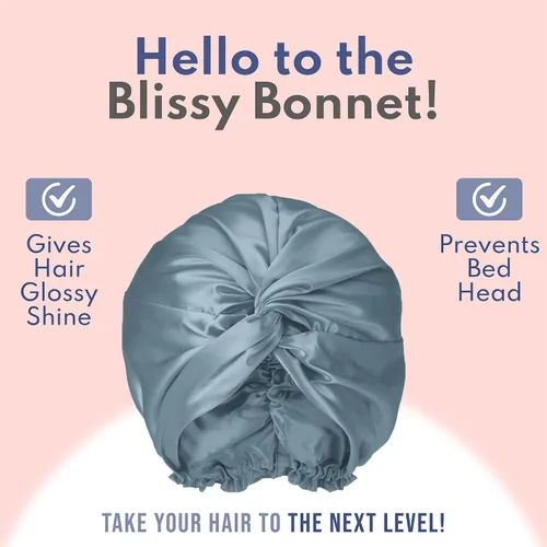 Vista 5 de BLISSY Gorro de seda para dormir para cabello largo y rizado, 100% seda de morera pura 22 momme 6a fibras de alta calidad