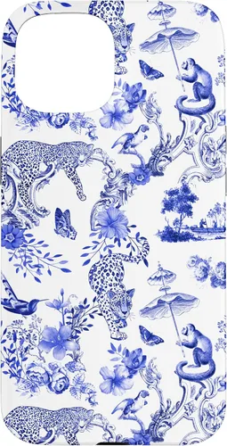 Vista 6 de French Blue Toile Chinoiserie with Flowers, Monkey, Leopards Case for iPhone 17