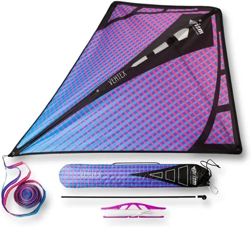 Vista 2 de Prism Kite Technology Vertex - Cometa de diamante de alto vuelo con cola triple de serpentina de 10 pies de largo