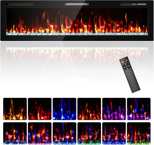 Vista 10 de Chimenea eléctrica ultrafina de 40" empotrada montada en la pared
