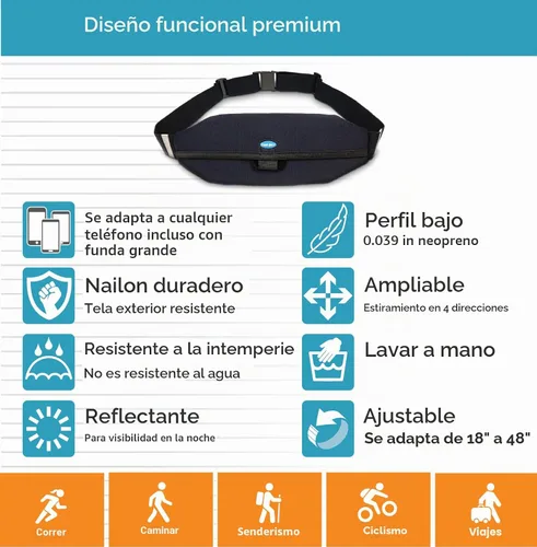 Vista 6 de Tune Belt SP2 - Cinturón para correr delgado, sin rebote y a prueba de Amplio almacenamiento con cremallera, fácil acceso, cierre de tensión