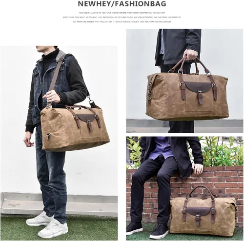 Vista 7 de Bolsa de viaje de gran tamaño impermeable lona estilo semanal de piel para noche 43229-113554