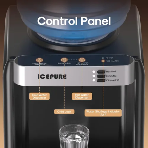 Vista 4 de ICEPURE Dispensador de agua 3 en 1 con máquina de hielo integrada, dispensador de enfriador de agua para carga superior de botella de 5 galones