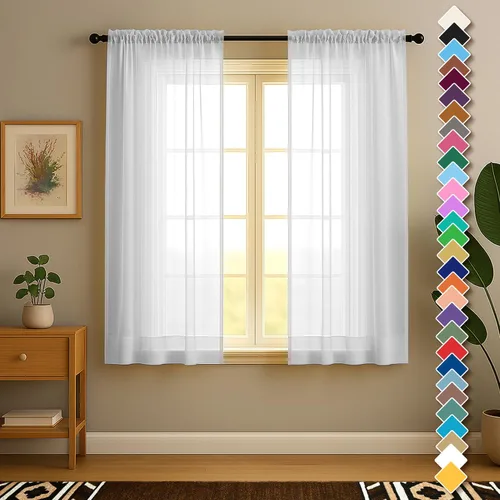 Vista 26 de YHSF Cortinas traslúcidas – Juego de 2 paneles para decoración del hogar – Elegantes cortinas de gasa sólida con bolsillo para barra