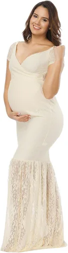 Vista 2 de Maxi vestido para embarazadas, de la marca JustVH, con encaje