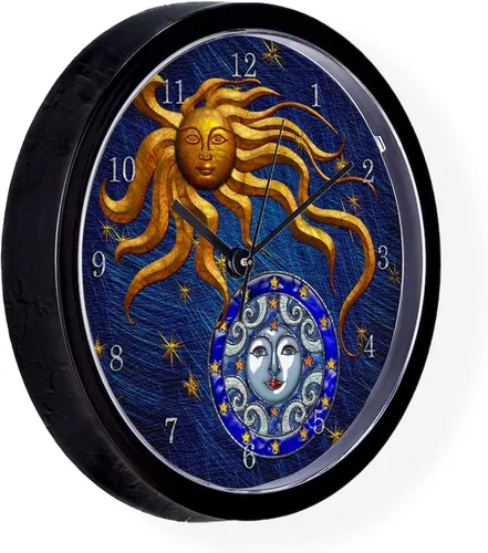 Vista 4 de CafePress Harvest Moons Sun & Moon - Reloj de pared de 10 pulgadas para sala de estar, cocina u oficina