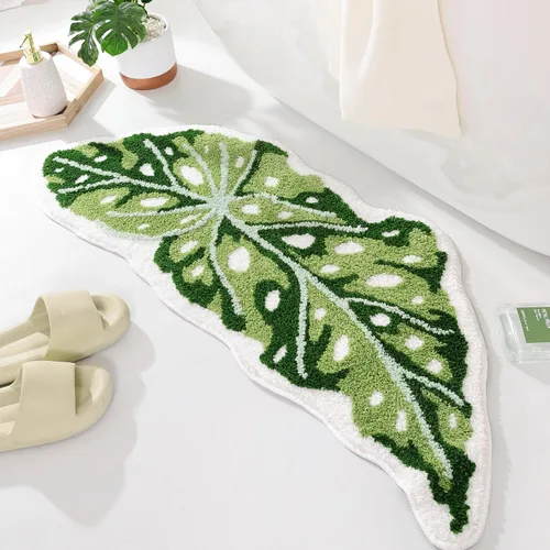 Vista 11 de Panstar Green Leaf - Tapete de baño con planta de plátano grande, antideslizante, absorbente, bonita en forma de palma, alfombra de ducha de felpa