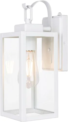 Vista 7 de GRUENLICH Farol de pared para exteriores, aplique de pared para iluminación de porche, base E26 máx. 60 W, carcasa de metal más vidrio, acabado