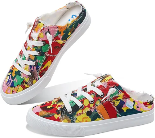 Vista 8 de Obtaom Sandalias de lona para mujer con espuma viscoelástica Clipper, tenis de moda, cómodas, fáciles de poner, sandalias sin tacón para mujer Beige