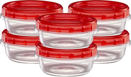 Vista 9 de ELEGANT DISPOSABLES Paquete de 10 recipientes con tapa giratoria de 4 onzas, parte inferior transparente con tapa roja de rosca superior roscada