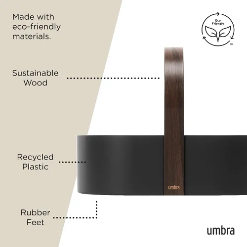 Vista 4 de Umbra Bellwood Caddy, organizador para maquillaje y cosméticos, contenedor ligero y duradero con mango de madera y divisores extraíbles, pequeño