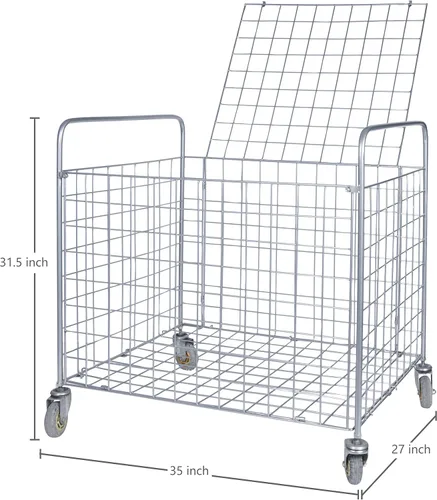 Vista 4 de MyGift Carrito de almacenamiento profesional de metal con ruedas industriales gigantes, jaula de casillero portátil de grado comercial