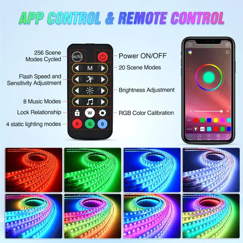Vista 3 de Nilight 6 Piezas Tiras de Luces de Neón de Acento para Bajos del Automóvil 300 LEDs Multicolor RGB-IC DIY Función Activa de Sonido Modo Música