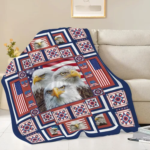 Vista 2 de Manta de águila con la bandera estadounidense y águila calva, regalos para niños, niñas, niños, adultos, mujeres y hombres, suave, acogedora, cálida