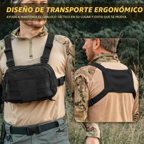 Vista 7 de Bolsa de pecho para hombre, mochila táctica para el pecho Molle con funda oculta para pistola Negro
