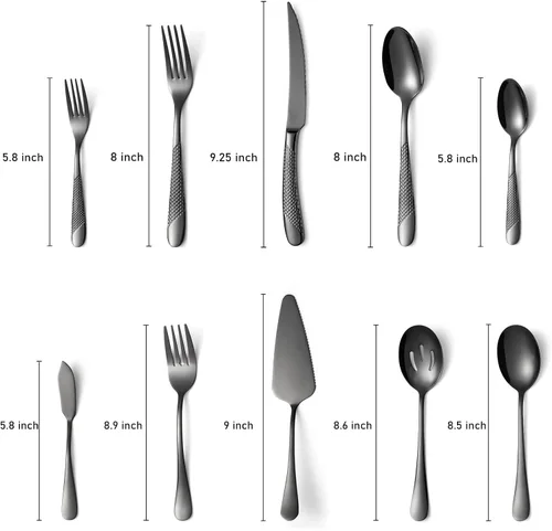 Vista 2 de Juego de cubiertos de acero inoxidable de 45 piezas para 8 personas con utensilios para servir, incluye tenedor, cuchillo, cuchara, cubiertos