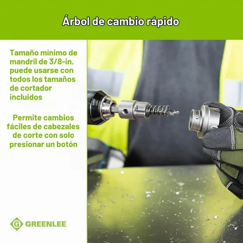 Vista 5 de Greenlee 660 Juego de cortadores de agujeros con punta de carburo de cambio rápido de 6 piezas, 7/8" - 2