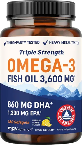 Vista 10 de Aceite de pescado DHA Omega 3 de triple fuerza 3600 mg Más de 2100 mg de ácidos grasos omega-3 con 860 mg de DHA 1300 mg EPA Los mejores