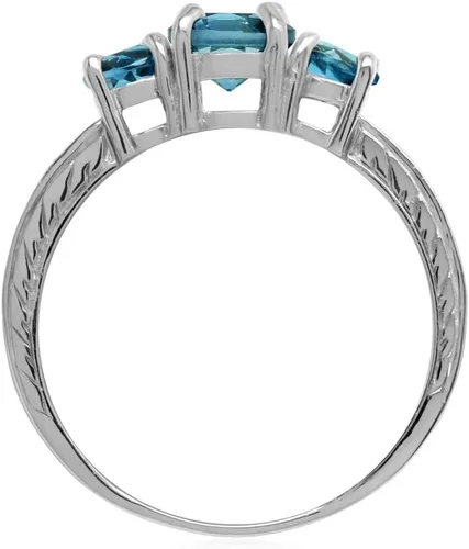 Vista 3 de Silvershake Anillo de plata de ley 925 chapada en oro blanco o amarillo de 3 piedras preciosas de forma redonda, joyería nupcial para mujer