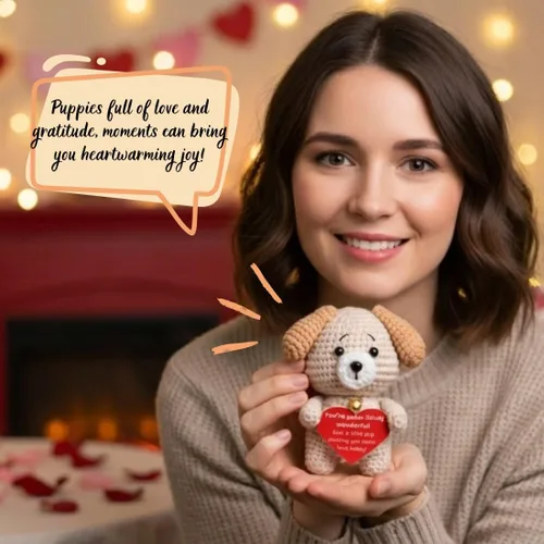 Vista 5 de POIVOCF Cachorro de Crochet con Corazón de Peluche, Lindo Regalo de Amor y Amistad para Novia, Esposa, Mejor Amiga o Hermana, Pequeño Regalo