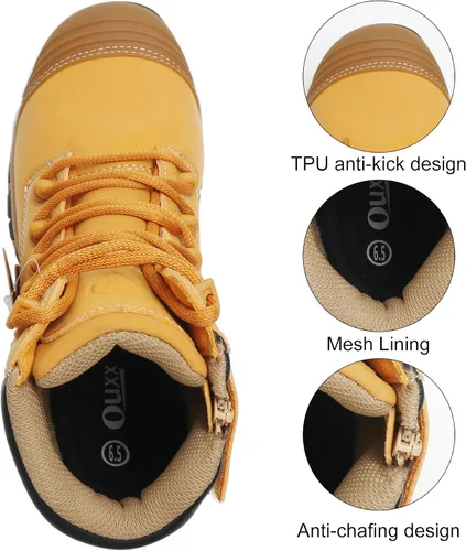 Vista 6 de Botas de trabajo para hombre, zapatos con punta de acero y cremallera lateral, resistentes al agua, antideslizantes, a prueba de pinchazos (OX2720)