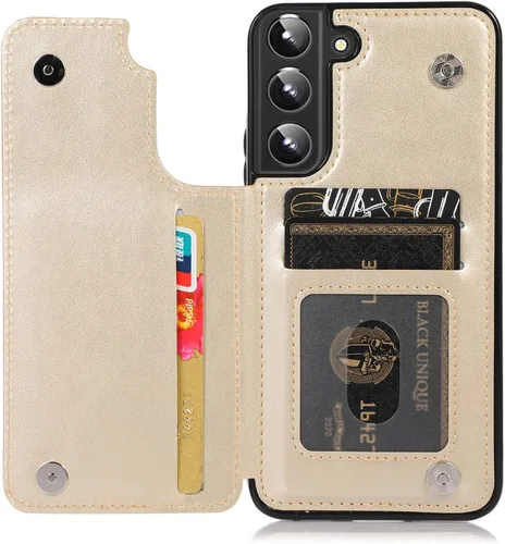 Vista 5 de Asuwish Funda para Samsung Galaxy S22 Plus/S22+ con protector de pantalla de vidrio templado, funda de cuero con soporte para tarjetas, doble cierre