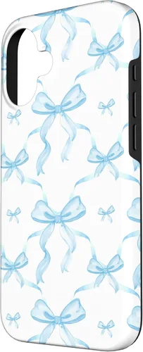 Vista 2 de Cintas y lazos estéticos de color azul claro para iPhone 16 en estuche de acuarela