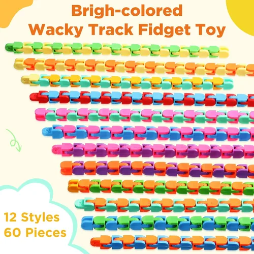 Vista 2 de Sotiff 60 Piezas Juguete Fidget Pista Loca Juguetes Fidget Wacky Tracks Serpiente Colorida Juguetes Regalos para Niños Adultos Autismo Alivio