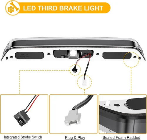 Vista 6 de Tercera luz de freno para F150 2015-2024 Strobe Pre-agujero Solo para cámara OEM/w For 15-24 F150;17-24 F250-550 Super Duty;19-24 Ranger 3rd